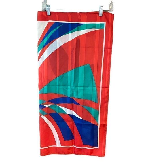 Italian Made 30” x 30” Primary Colors Green Red White Floral Fashion Scarf - Picture 2 of 7